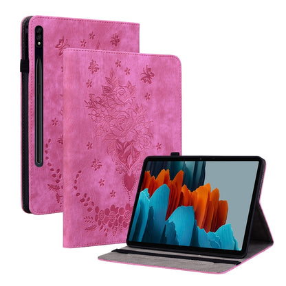 For Samsung Galaxy Tab S9 Butterfly Rose Embossed Leather Tablet Case(Rose Red) - Galaxy Tab S9 Cases by buy2fix | Online Shopping UK | buy2fix