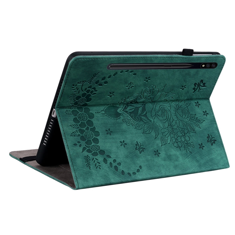 For Samsung Galaxy Tab S9 Butterfly Rose Embossed Leather Tablet Case(Green) - Galaxy Tab S9 Cases by buy2fix | Online Shopping UK | buy2fix