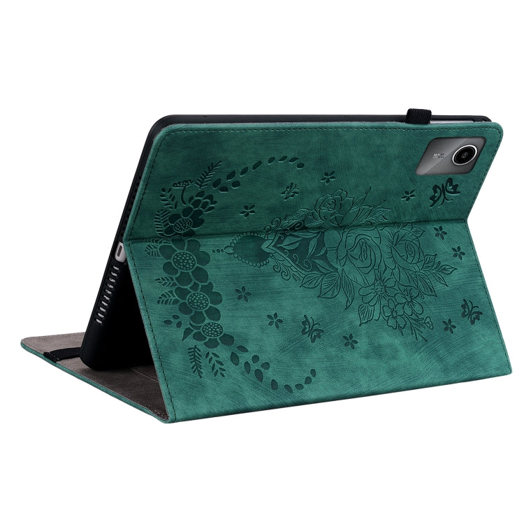 For Lenovo Tab M11/Xiaoxin Pad 11 2024 Butterfly Rose Embossed Leather Tablet Case(Green) - Lenovo by buy2fix | Online Shopping UK | buy2fix