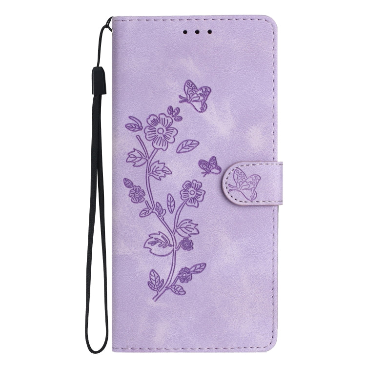 For iPhone 16 Pro Flower Butterfly Embossing Pattern Leather Phone Case(Purple) - iPhone 16 Pro Cases by buy2fix | Online Shopping UK | buy2fix