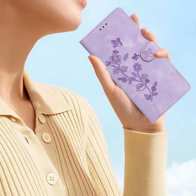 For iPhone 16 Pro Flower Butterfly Embossing Pattern Leather Phone Case(Purple) - iPhone 16 Pro Cases by buy2fix | Online Shopping UK | buy2fix