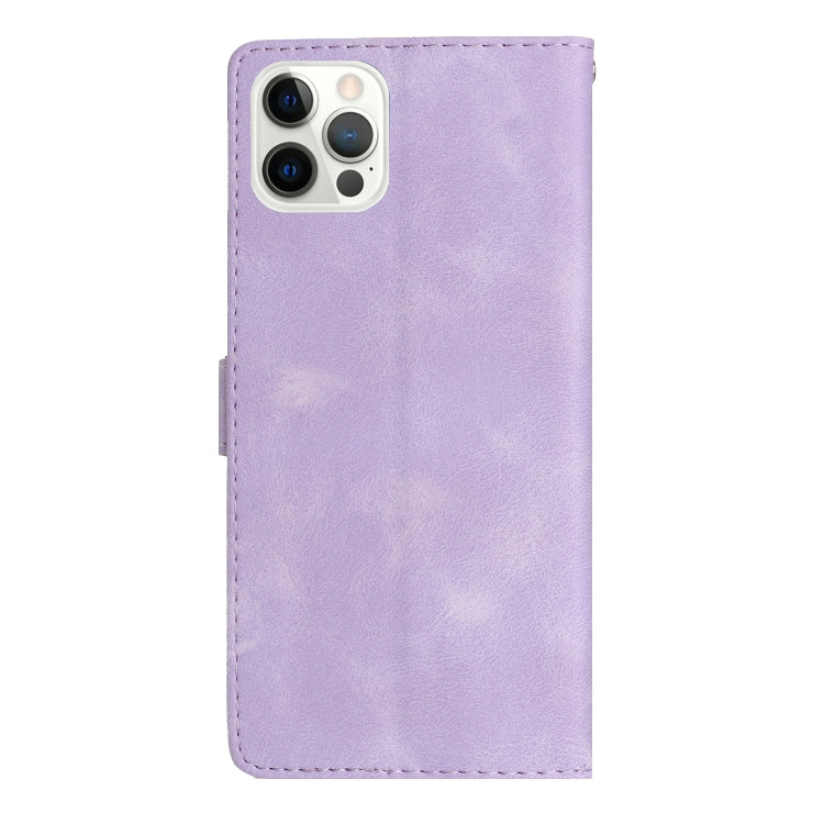 For iPhone 16 Pro Max Flower Butterfly Embossing Pattern Leather Phone Case(Purple) - iPhone 16 Pro Max Cases by buy2fix | Online Shopping UK | buy2fix