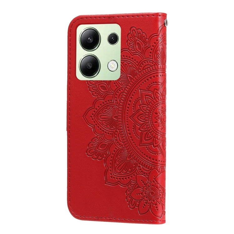 For Xiaomi Redmi Note13 4G 7-petal Flowers Embossing Leather Phone Case(Red) - Note 13 Cases by buy2fix | Online Shopping UK | buy2fix