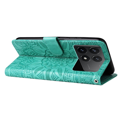 For Xiaomi Redmi K70 / K70 Pro Embossed Sunflower Leather Phone Case(Green) - K70 Pro Cases by buy2fix | Online Shopping UK | buy2fix