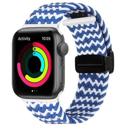 Magnetic Fold Clasp Woven Watch Band For Apple Watch 4 44mm(Blue White) - Watch Bands by buy2fix | Online Shopping UK | buy2fix