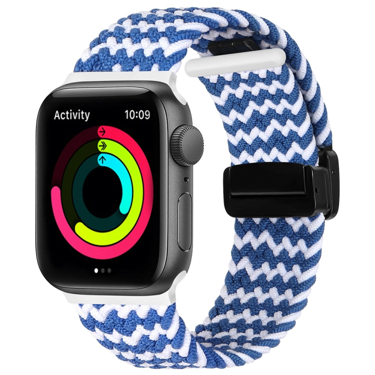 Magnetic Fold Clasp Woven Watch Band For Apple Watch 3 42mm(Blue White) - Watch Bands by buy2fix | Online Shopping UK | buy2fix