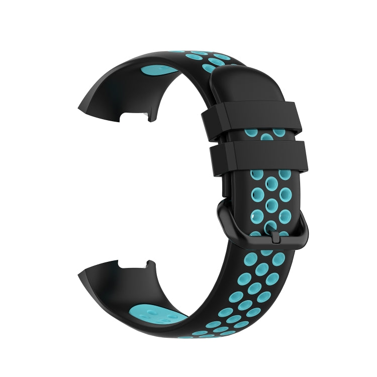 For Fitbit Charge 4 / Charge 3 / Charge 3 SE Watch Button Two Colors Silicone Replacement Strap Watchband(Black Teal) - Watch Bands by buy2fix | Online Shopping UK | buy2fix