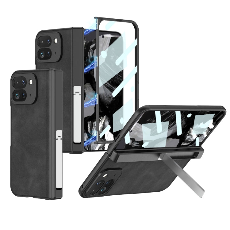 For Google Pixel 9 Pro Fold GKK Integrated Frosted Fold Hinge Leather Phone Case with Holder(Black) - Google Cases by GKK | Online Shopping UK | buy2fix