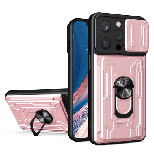 For iPhone 15 Pro Sliding Camshield TPU+PC Phone Case with Card Slot(Rose Gold) - iPhone 15 Pro Cases by buy2fix | Online Shopping UK | buy2fix