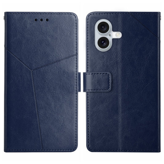 For iPhone 16 Plus HT01 Y-shaped Pattern Flip Leather Phone Case(Blue) - iPhone 16 Plus Cases by buy2fix | Online Shopping UK | buy2fix