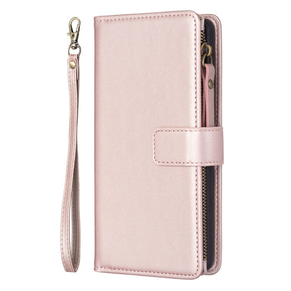 For Google Pixel 7a 9 Card Slots Zipper Wallet Leather Flip Phone Case(Rose Gold) - Google Cases by buy2fix | Online Shopping UK | buy2fix