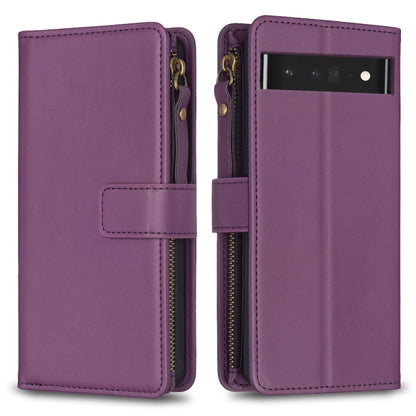 For Google Pixel 7 Pro 9 Card Slots Zipper Wallet Leather Flip Phone Case(Dark Purple) - Google Cases by buy2fix | Online Shopping UK | buy2fix