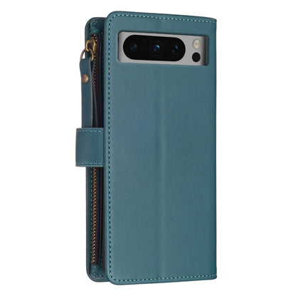 For Google Pixel 8 Pro 9 Card Slots Zipper Wallet Leather Flip Phone Case(Green) - Google Cases by buy2fix | Online Shopping UK | buy2fix