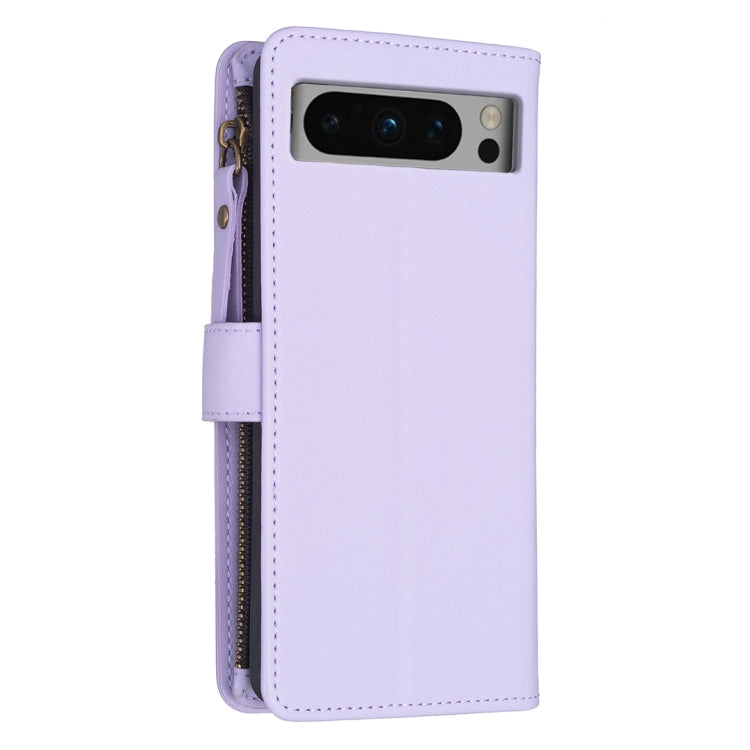 For Google Pixel 8 Pro 9 Card Slots Zipper Wallet Leather Flip Phone Case(Light Purple) - Google Cases by buy2fix | Online Shopping UK | buy2fix