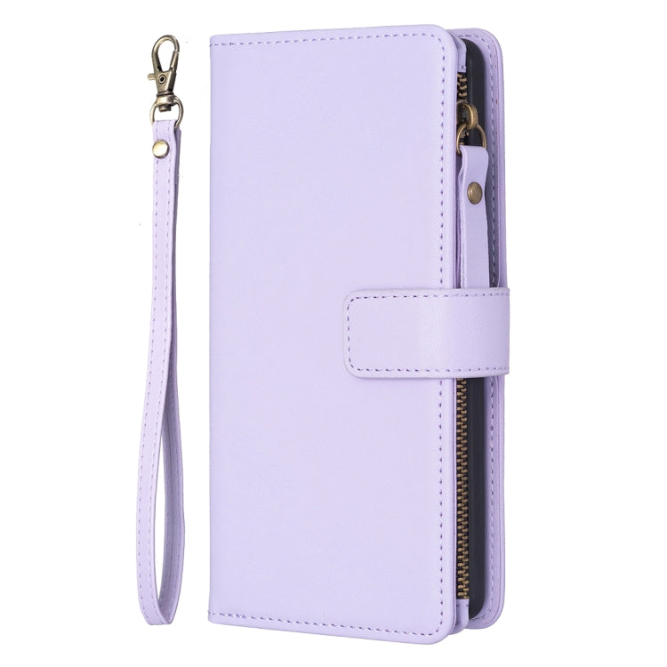 For iPhone 16 Pro Max 9 Card Slots Zipper Wallet Leather Flip Phone Case(Light Purple) - iPhone 16 Pro Max Cases by buy2fix | Online Shopping UK | buy2fix