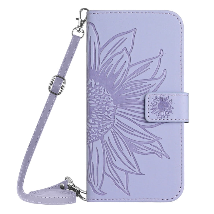 For iPhone SE 2024 Skin Feel Sun Flower Embossed Flip Leather Phone Case with Lanyard(Purple) - More iPhone Cases by buy2fix | Online Shopping UK | buy2fix