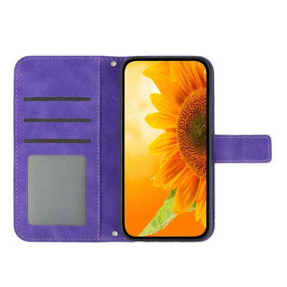 For iPhone 16 Pro Max Skin Feel Sun Flower Embossed Flip Leather Phone Case with Lanyard(Dark Purple) - iPhone 16 Pro Max Cases by buy2fix | Online Shopping UK | buy2fix