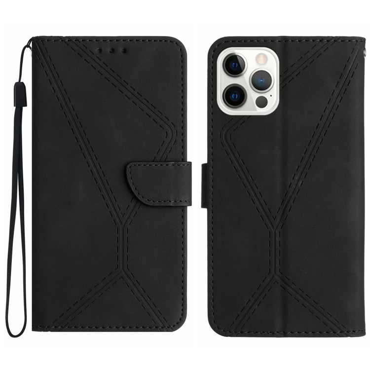 For iPhone 16 Pro Stitching Embossed Leather Phone Case(Black) - iPhone 16 Pro Cases by buy2fix | Online Shopping UK | buy2fix