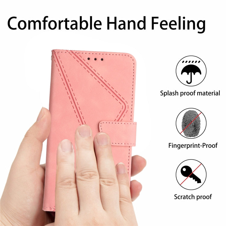 For iPhone 16 Plus Stitching Embossed Leather Phone Case(Pink) - iPhone 16 Plus Cases by buy2fix | Online Shopping UK | buy2fix