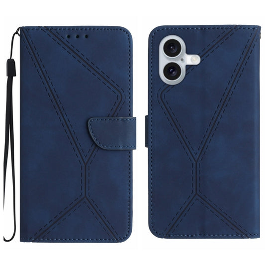 For iPhone 16 Plus Stitching Embossed Leather Phone Case(Blue) - iPhone 16 Plus Cases by buy2fix | Online Shopping UK | buy2fix