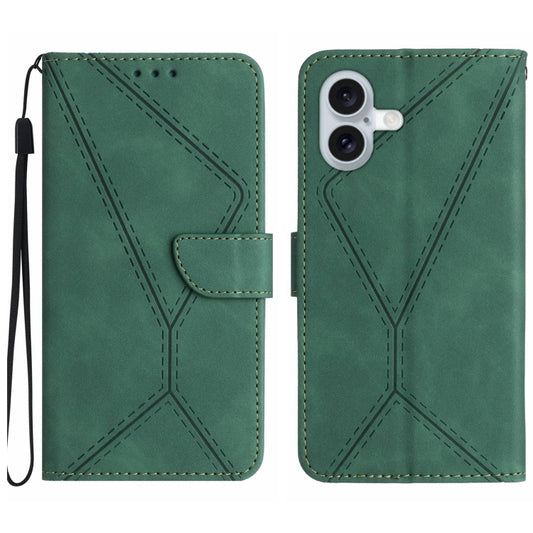 For iPhone 16 Stitching Embossed Leather Phone Case(Green) - iPhone 16 Cases by buy2fix | Online Shopping UK | buy2fix