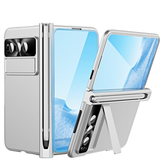 For Google Pixel Fold Integrated Electroplating Pen Slot Folding Phone Case with Stylus(Silver) - Google Cases by buy2fix | Online Shopping UK | buy2fix