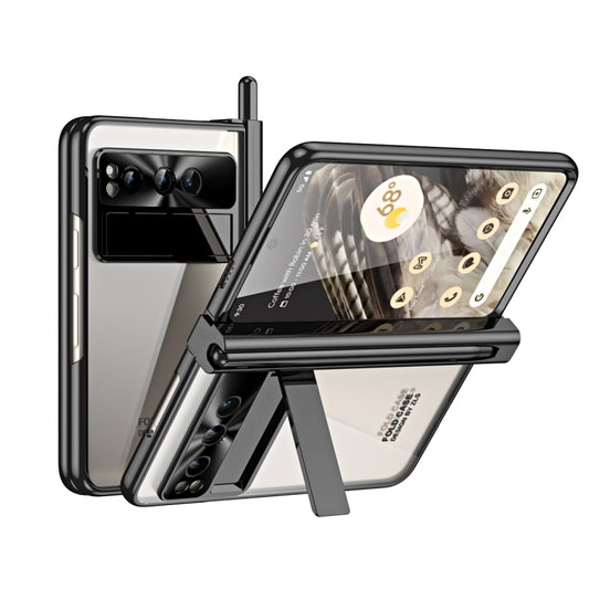 For Google Pixel Fold Integrated Electroplating Folding Phone Case with Pen Slot(Black) - Google Cases by buy2fix | Online Shopping UK | buy2fix