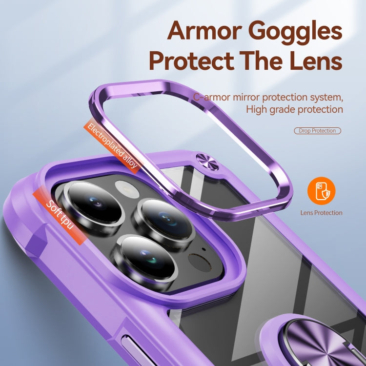 For iPhone 16 Pro Max TPU + PC Lens Protection Phone Case with Ring Holder(Purple) - iPhone 16 Pro Max Cases by buy2fix | Online Shopping UK | buy2fix