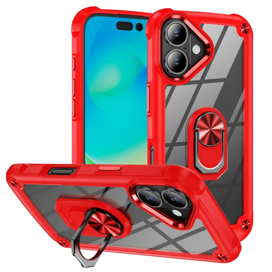 For iPhone 16 Plus TPU + PC Lens Protection Phone Case with Ring Holder(Red) - iPhone 16 Plus Cases by buy2fix | Online Shopping UK | buy2fix