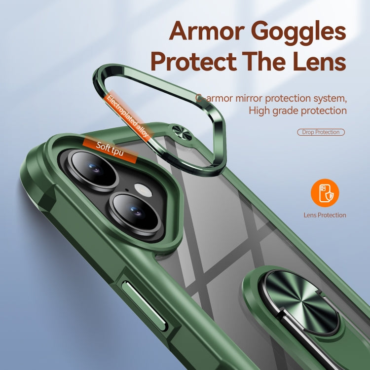 For iPhone 16 Plus TPU + PC Lens Protection Phone Case with Ring Holder(Green) - iPhone 16 Plus Cases by buy2fix | Online Shopping UK | buy2fix