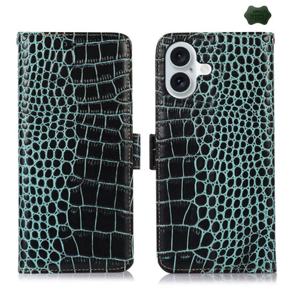 For iPhone 16 Plus Crocodile Top Layer Cowhide Leather Phone Case(Green) - iPhone 16 Plus Cases by buy2fix | Online Shopping UK | buy2fix