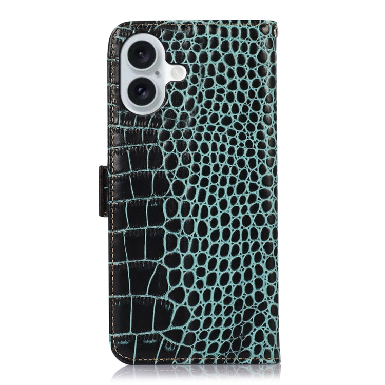 For iPhone 16 Plus Crocodile Top Layer Cowhide Leather Phone Case(Green) - iPhone 16 Plus Cases by buy2fix | Online Shopping UK | buy2fix