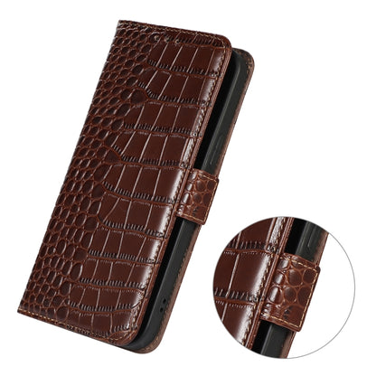 For iPhone 16 Plus Crocodile Top Layer Cowhide Leather Phone Case(Brown) - iPhone 16 Plus Cases by buy2fix | Online Shopping UK | buy2fix