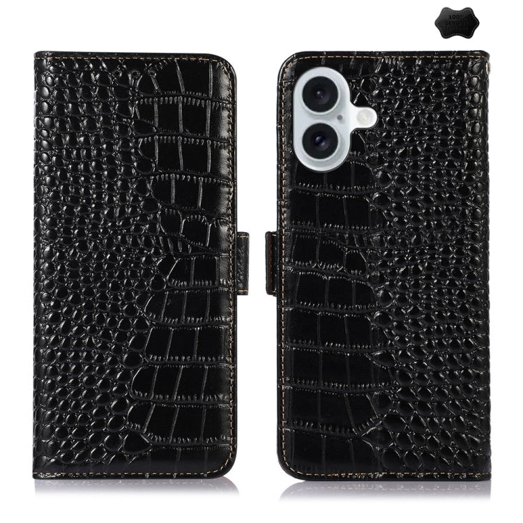 For iPhone 16 Crocodile Top Layer Cowhide Leather Phone Case(Black) - iPhone 16 Cases by buy2fix | Online Shopping UK | buy2fix