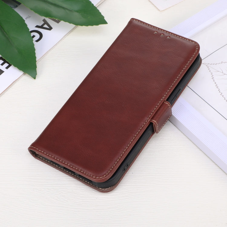 For iPhone 16 Plus Crazy Horse Top Layer Cowhide Leather Phone Case(Brown) - iPhone 16 Plus Cases by buy2fix | Online Shopping UK | buy2fix