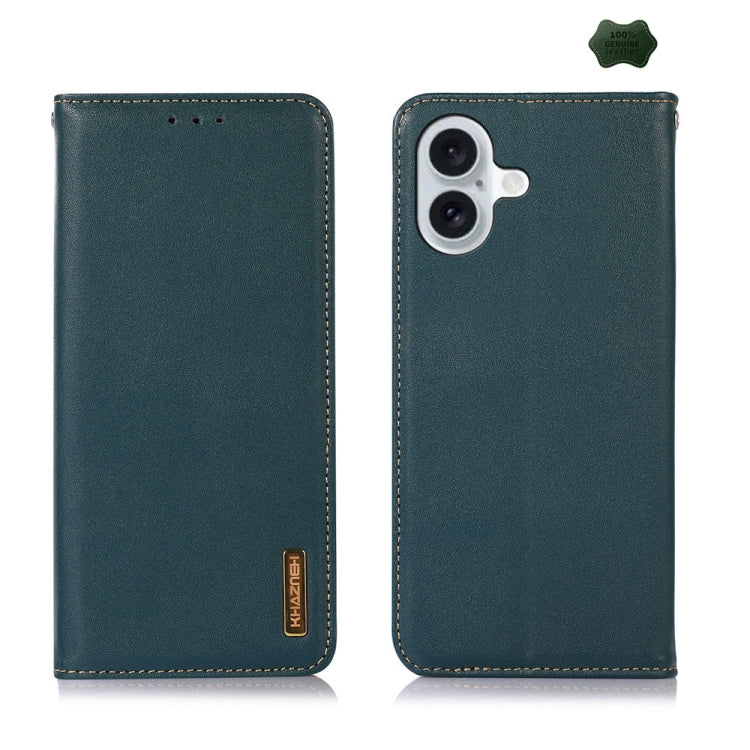 For iPhone 16 KHAZNEH Nappa Top Layer Cowhide Leather Phone Case(Green) - iPhone 16 Cases by buy2fix | Online Shopping UK | buy2fix