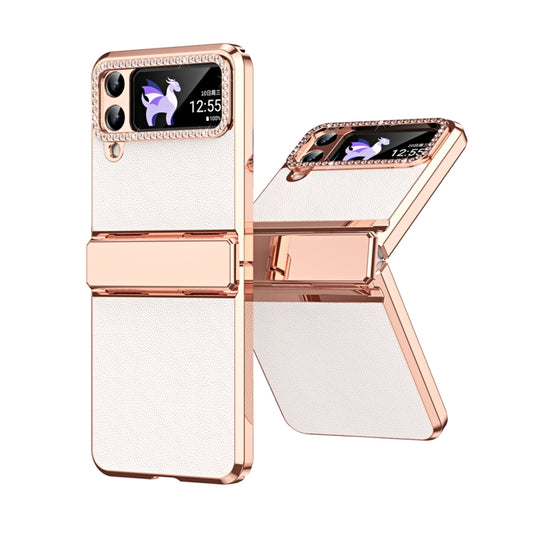 For Samsung Galaxy Z Flip3 5G Plated Plain Leather Folding Phone Case with Hinge(White) - Galaxy Phone Cases by buy2fix | Online Shopping UK | buy2fix