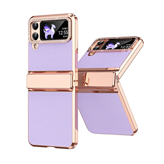 For Samsung Galaxy Z Flip3 5G Plated Plain Leather Folding Phone Case with Hinge(Purple) - Galaxy Phone Cases by buy2fix | Online Shopping UK | buy2fix