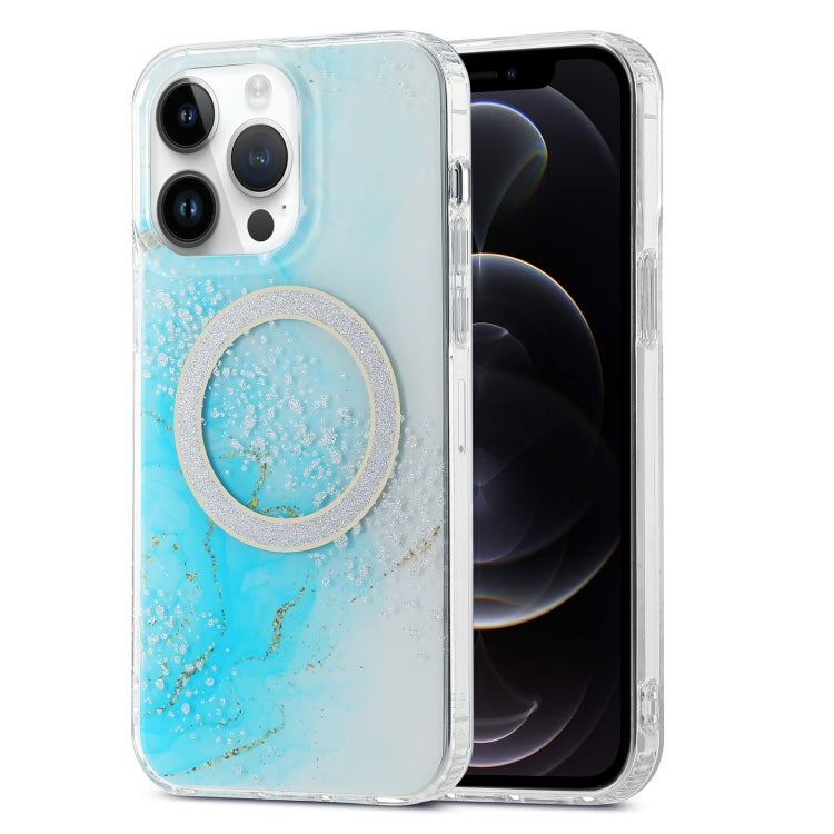 For iPhone 12 Pro Dual-side IMD Marble Magsafe Phone Case(Sky Blue) - iPhone 12 / 12 Pro Cases by buy2fix | Online Shopping UK | buy2fix