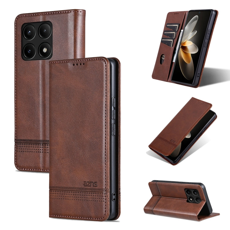 For Xiaomi Redmi K70/K70 Pro AZNS Magnetic Calf Texture Flip Leather Phone Case(Dark Brown) - K70 Pro Cases by AZNS | Online Shopping UK | buy2fix