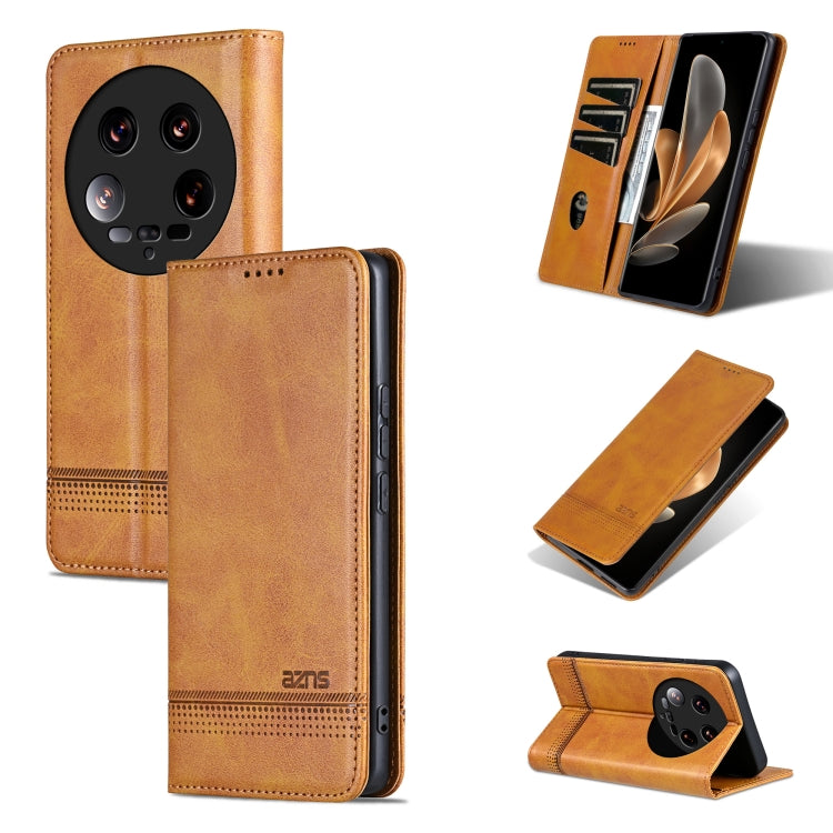 For Xiaomi 14 Ultra AZNS Magnetic Calf Texture Flip Leather Phone Case(Light Brown) - 14 Ultra Cases by AZNS | Online Shopping UK | buy2fix