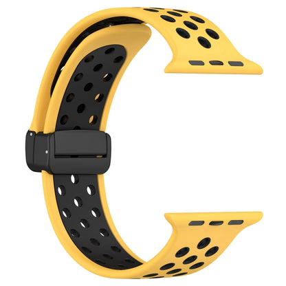 For Apple Watch Ultra 49mm Magnetic Buckle Silicone Watch Band(Yellow Black) - Watch Bands by buy2fix | Online Shopping UK | buy2fix