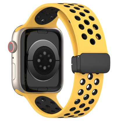 For Apple Watch SE 2022 40mm Magnetic Buckle Silicone Watch Band(Yellow Black) - Watch Bands by buy2fix | Online Shopping UK | buy2fix