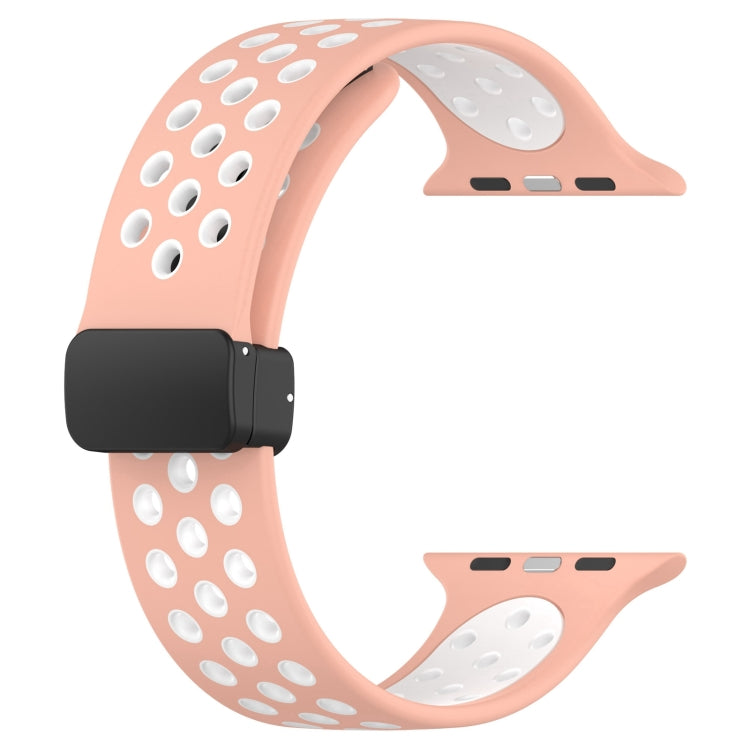 For Apple Watch SE 2022 44mm Magnetic Buckle Silicone Watch Band(Pink White) - Watch Bands by buy2fix | Online Shopping UK | buy2fix