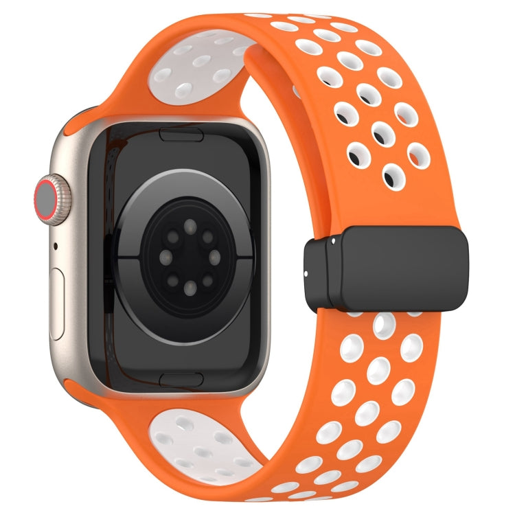 For Apple Watch 7 45mm Magnetic Buckle Silicone Watch Band(Orange White) - Watch Bands by buy2fix | Online Shopping UK | buy2fix