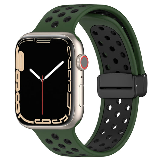 For Apple Watch SE 40mm Magnetic Buckle Silicone Watch Band(Army Green Black) - Watch Bands by buy2fix | Online Shopping UK | buy2fix