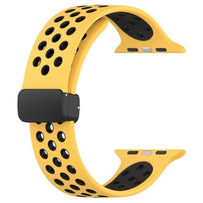 For Apple Watch SE 44mm Magnetic Buckle Silicone Watch Band(Yellow Black) - Watch Bands by buy2fix | Online Shopping UK | buy2fix