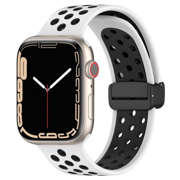 For Apple Watch 6 40mm Magnetic Buckle Silicone Watch Band(White Black) - Watch Bands by buy2fix | Online Shopping UK | buy2fix