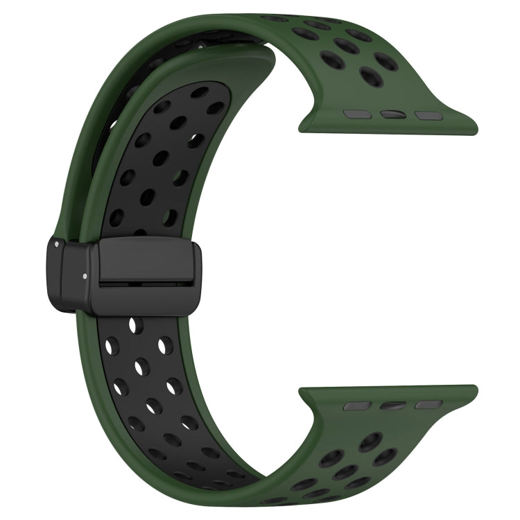 For Apple Watch 6 44mm Magnetic Buckle Silicone Watch Band(Army Green Black) - Watch Bands by buy2fix | Online Shopping UK | buy2fix