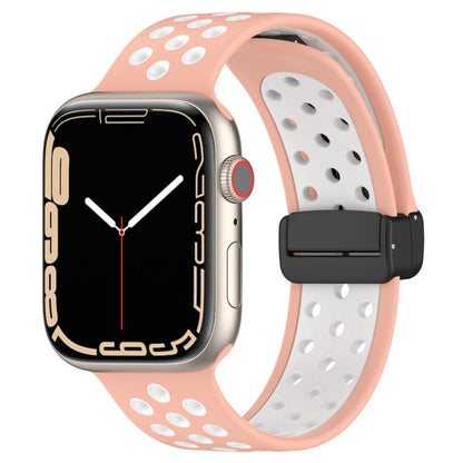 For Apple Watch 5 40mm Magnetic Buckle Silicone Watch Band(Pink White) - Watch Bands by buy2fix | Online Shopping UK | buy2fix